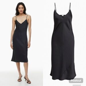 EUC Aritzia X Wilfred Only Slip Satin Midi Dress In Black Loungewear Size Small‎